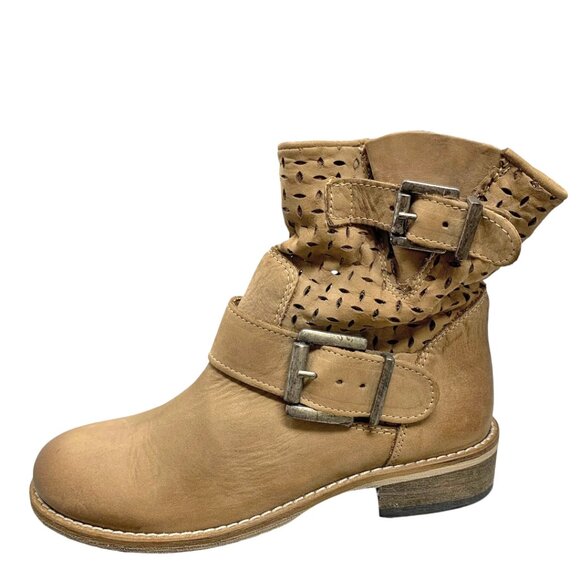 Piranha Beige Nubuck Perforated Moto Handmade in Italy Boots - Picture 5 of 12